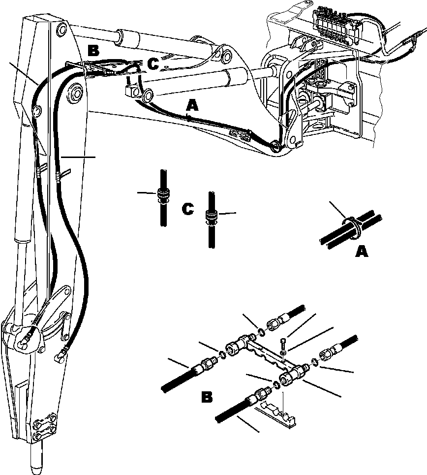 Komatsu parts book diagram for WB140PS-2N S/N A40034-UP: FIG. H6900-01A4 HAMMER PIPING - BOOM TO ARM