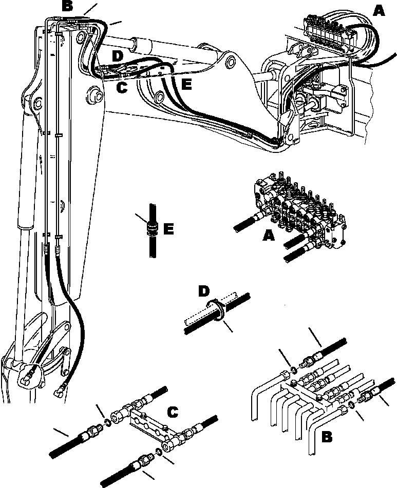 Komatsu parts book diagram for WB140PS-2N S/N A40034-UP: FIG. H6900-01A6  HAMMER PIPING - VALVE TO TELESCOPIC ARM