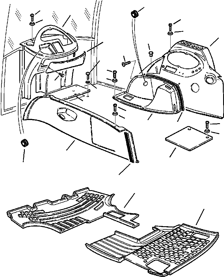 Komatsu parts book diagram for WB140PS-2N S/N A40034-UP: FIG. K5100-P1A0 PPC SYSTEM - CAB DASHBOARDS, COVERS AND FLOOR MATS