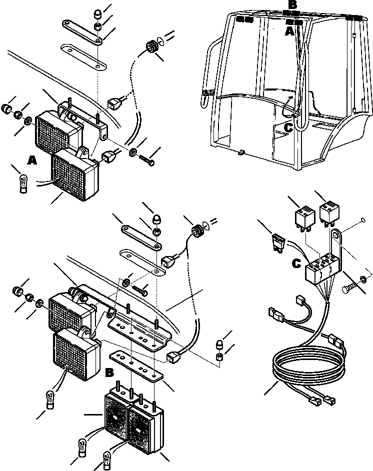 Komatsu parts book diagram for WB140PS-2N S/N A40034-UP: FIG. K5209-01A2 CAB - EIGHT WORK LIGHTS