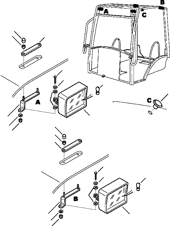 Komatsu parts book diagram for WB140PS-2N S/N A40034-UP: FIG. K5303-01A1 CANOPY - FOUR WORK LIGHTS