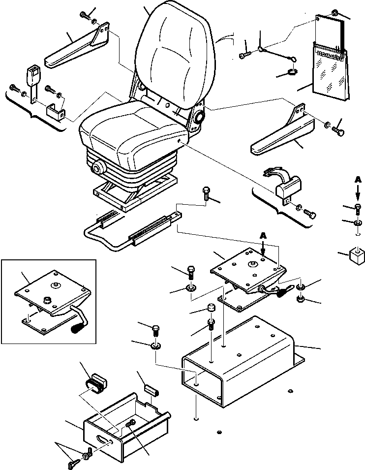 Komatsu parts book diagram for WB140PS-2N S/N A40034-UP: FIG. K5400-01A0 CANOPY OPERATORS SEAT - SUPPORT AND MOUNTING