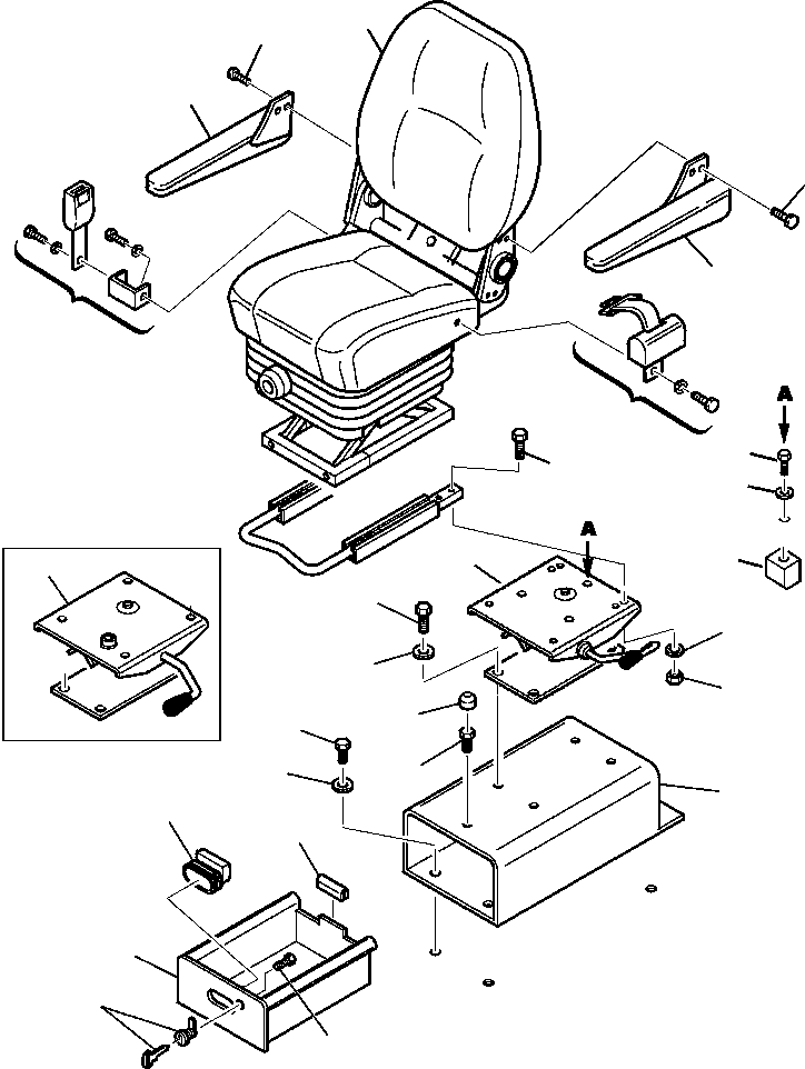 Komatsu parts book diagram for WB140PS-2N S/N A40034-UP: FIG. K5500-01A0 CAB OPERATORS SEAT - SUPPORT AND MOUNTING