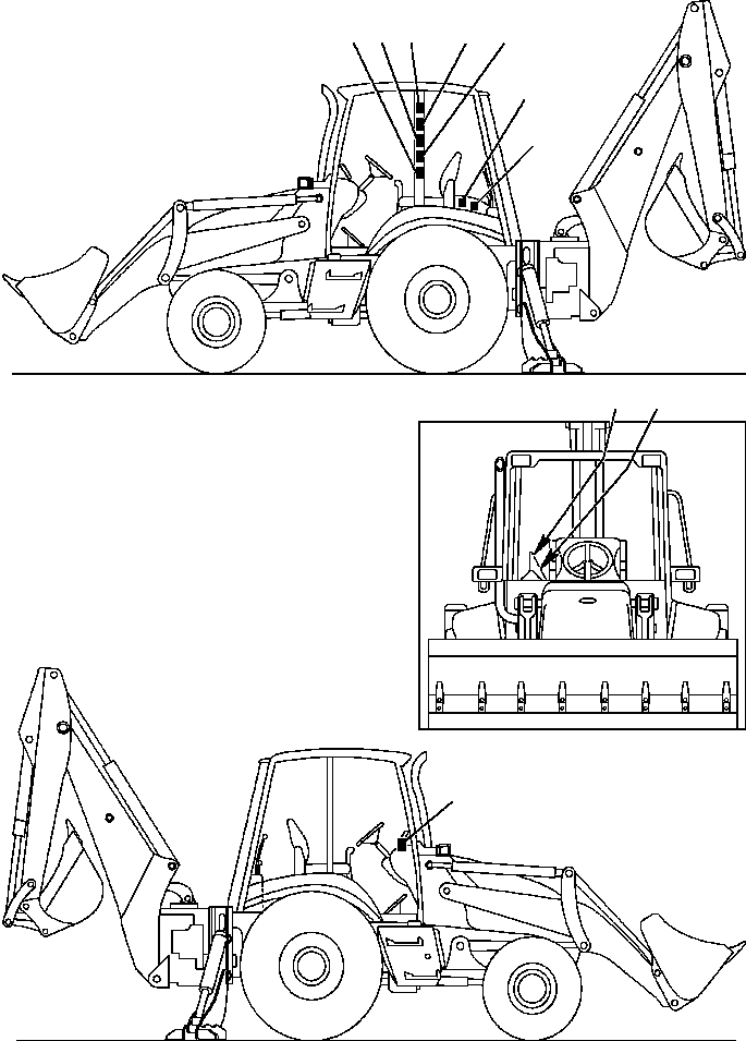 Komatsu parts book diagram for WB140PS-2N S/N A40034-UP: FIG. U0103-01A0 DECALS - ON CAB