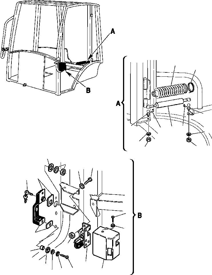 Backhoeloaders Komatsu / WB150PS-2N S/N A70001-A70009(WB150P2N) / FIG. K5215-02A0 CAB - SPRING AND DOOR LOCK(K-044 : K5215-02A0)