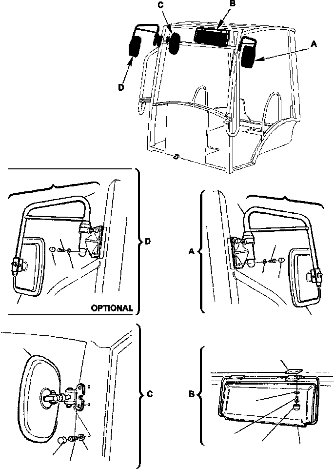 Backhoeloaders Komatsu / WB150PS-2N S/N A70001-A70009(WB150P2N) / FIG. K5320-01A0 CANOPY - MIRROR(K-068 : K5320-01A0)