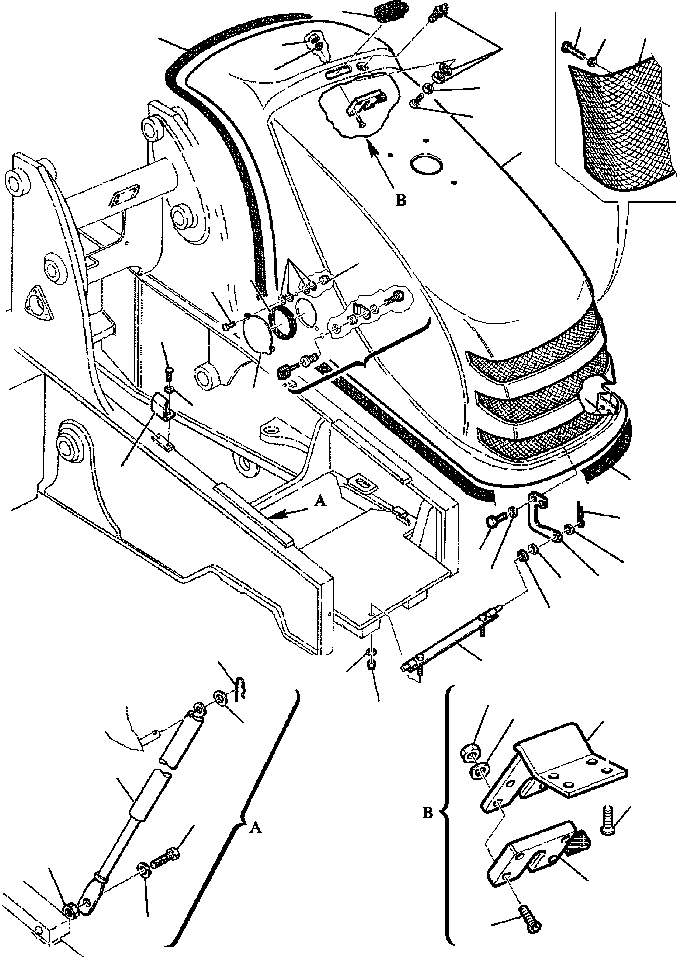 Backhoeloaders Komatsu / WB150PS-2N S/N A70001-A70009(WB150P2N) / FIG. M5000-01A0 HOOD(M-002 : M5000-01A0)