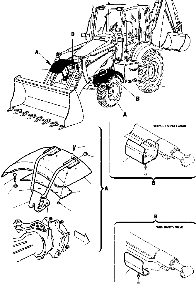Backhoeloaders Komatsu / WB150PS-2N S/N A70001-A70009(WB150P2N) / FIG. M5030-02A0 FRONT FENDER(M-010 : M5030-02A0)