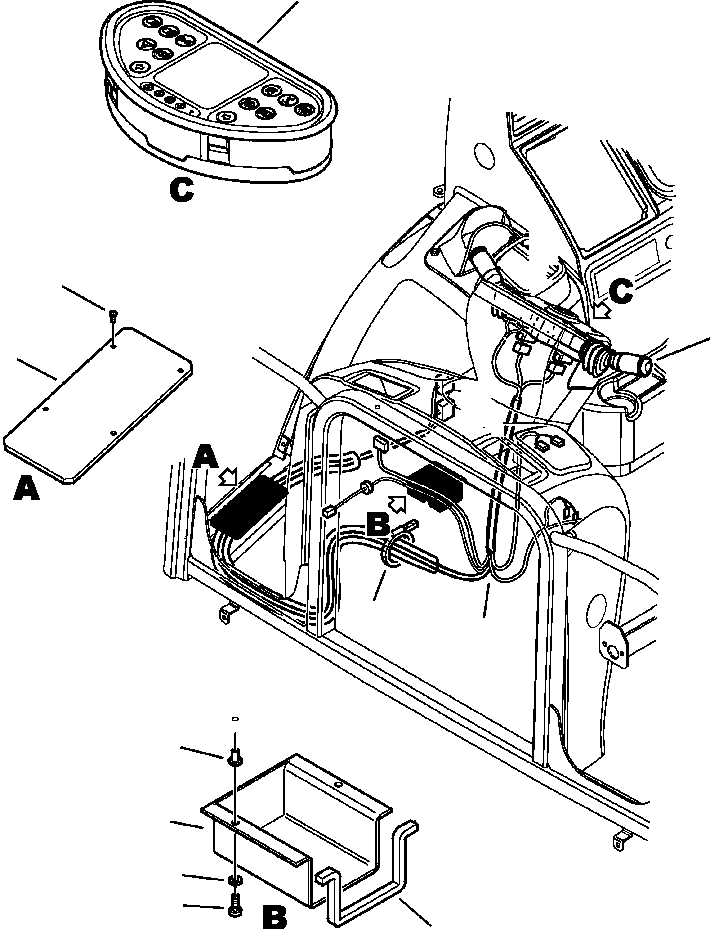 Komatsu parts book diagram for WB156-5 BACKHOE LOADER S/N A63001-UP: E1605-01A0 ELECTRICAL WIRING CANOPY DASHBOARD WIRING HARNESS (2/6)