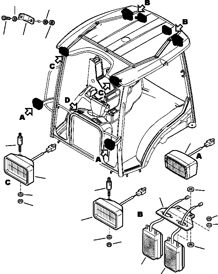 Komatsu parts book diagram for WB156-5 BACKHOE LOADER S/N A63001-UP: E1625-01A0 ELECTRICAL WIRING CANOPY LIGHTS (6/6)