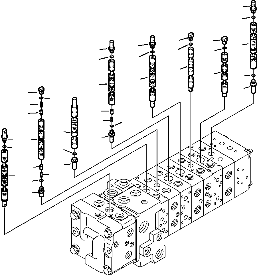 Komatsu parts book diagram for WB156-5 BACKHOE LOADER S/N A63001-UP: H6206-01A0 MAIN CONTROL VALVE VALVE SPOOLS (7/18)