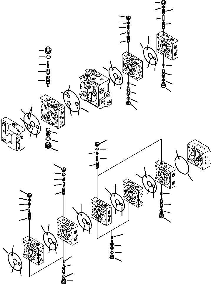 Komatsu parts book diagram for WB156-5 BACKHOE LOADER S/N A63001-UP: H6211-01A0 MAIN CONTROL VALVE BETWEEN SECTIONS (12/18)