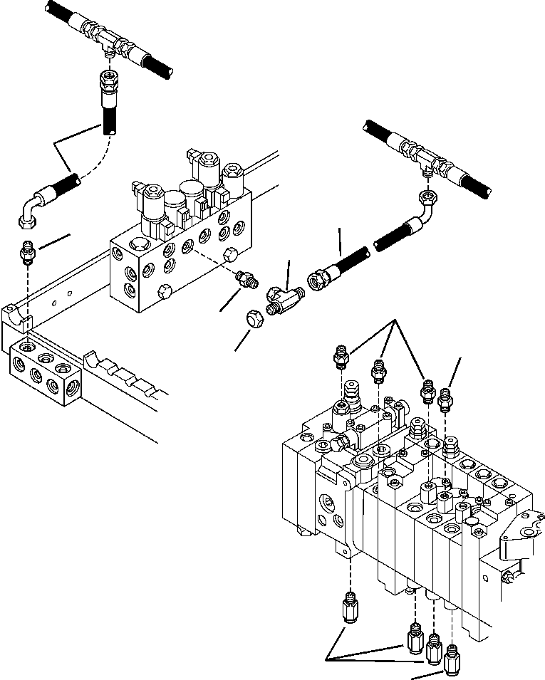 Komatsu parts book diagram for WB156-5 BACKHOE LOADER S/N A63001-UP: H6306-01A0 MACHINE PIPING CONTROL VALVE AND FEED UNIT LINES