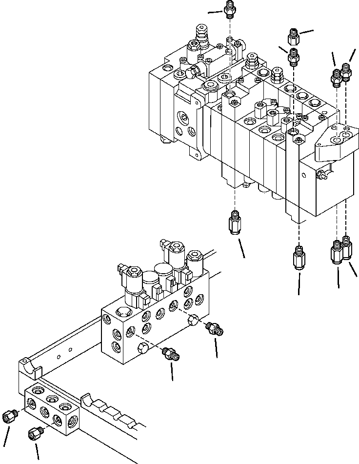 Komatsu parts book diagram for WB156-5 BACKHOE LOADER S/N A63001-UP: H6500-01A0 BACKHOE PIPING VALVE CONNECTIONS