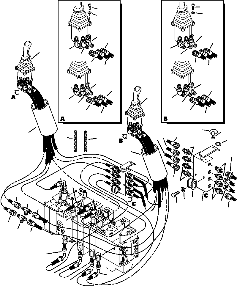 Komatsu parts book diagram for WB156-5 BACKHOE LOADER S/N A63001-UP: H6511-01A0 BACKHOE PIPING PPC LINES - WITH PATTERN CONTROL