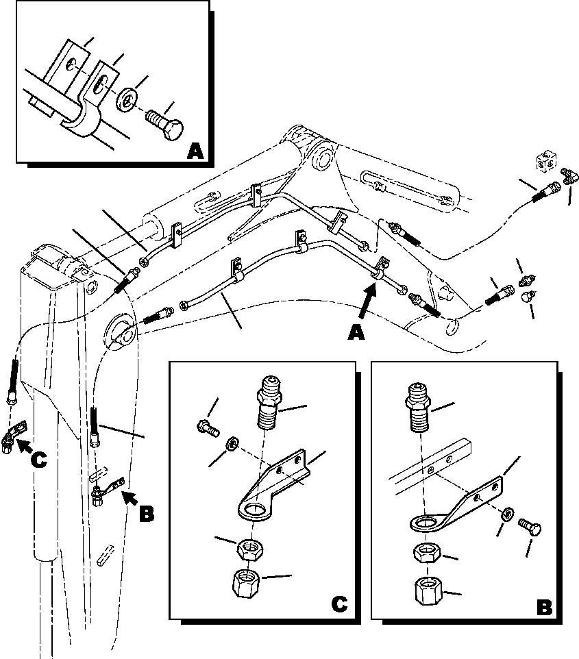Komatsu parts book diagram for WB156-5 BACKHOE LOADER S/N A63001-UP: H6514-01A0 BACKHOE PIPING HAMMER LINES WITH STANDARD ARM