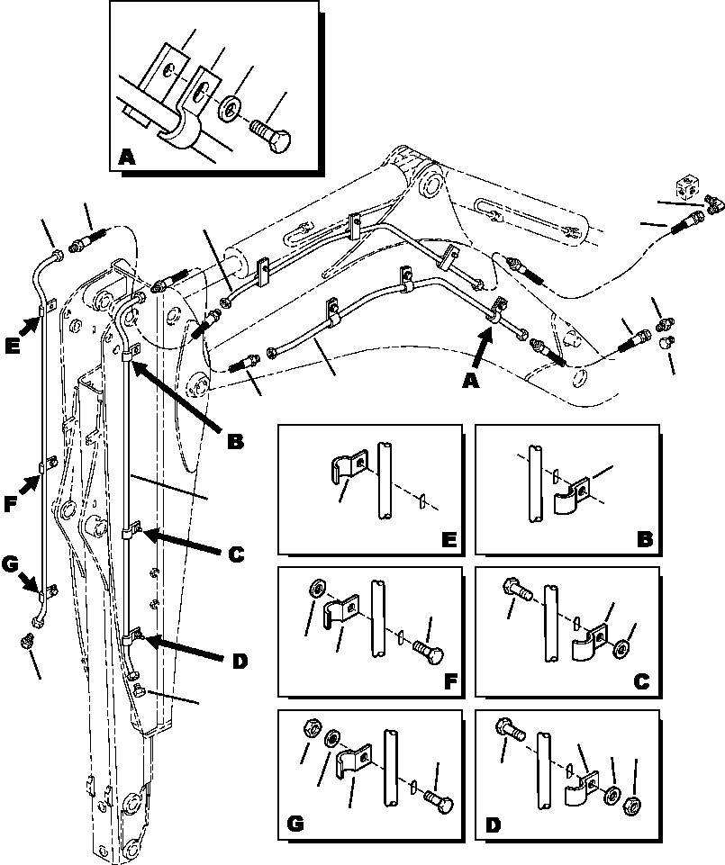 Komatsu parts book diagram for WB156-5 BACKHOE LOADER S/N A63001-UP: H6515-01A0 BACKHOE PIPING HAMMER LINES WITH TELESCOPIC ARM