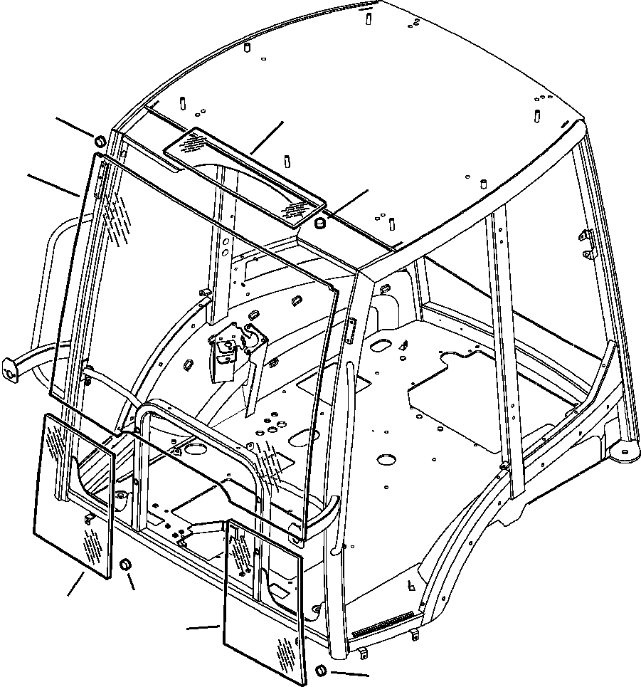 Komatsu parts book diagram for WB156-5 BACKHOE LOADER S/N A63001-UP: K5000-01A0 CAB WITH AIR CONDITIONING FRONT GLASS