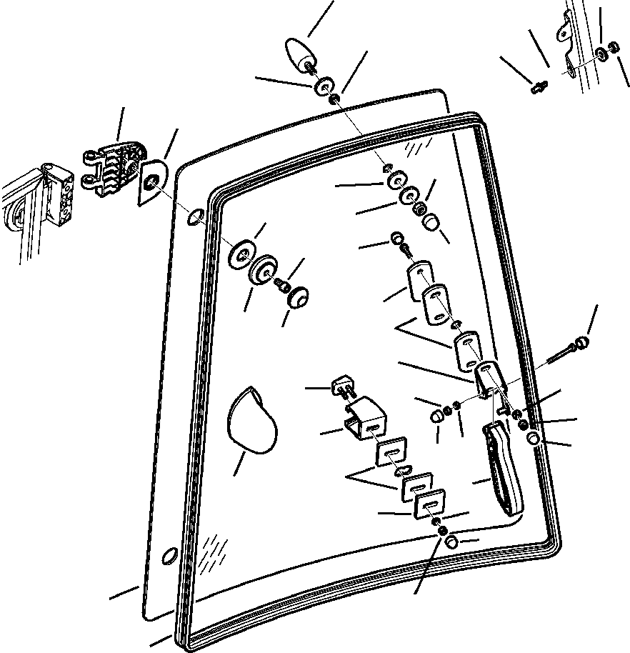 Komatsu parts book diagram for WB156-5 BACKHOE LOADER S/N A63001-UP: K5104-01A0 CAB WITHOUT AIR CONDITIONING RIGHT WINDOW