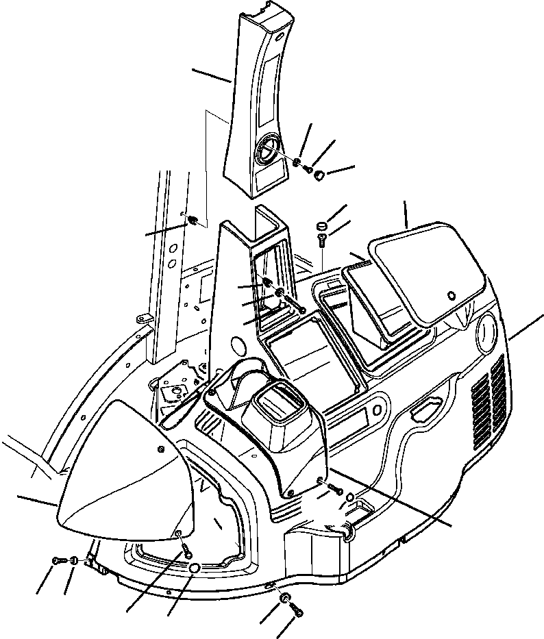 Komatsu parts book diagram for WB156-5 BACKHOE LOADER S/N A63001-UP: K5009-01A0 CAB WITH AIR CONDITIONING RIGHT SIDE
