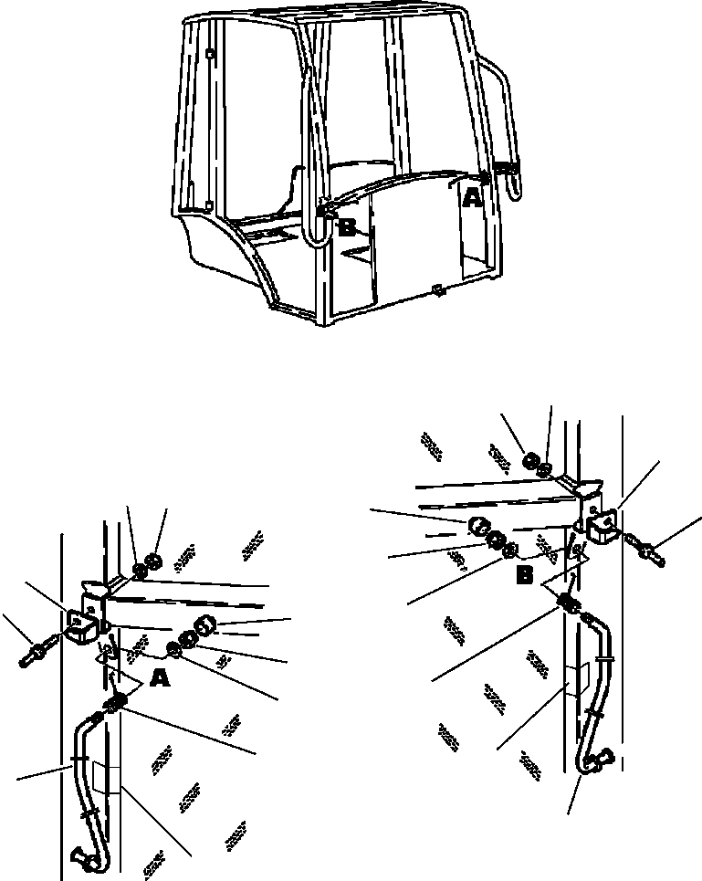 Komatsu parts book diagram for WB156-5 BACKHOE LOADER S/N A63001-UP: K8000-01A0 CAB ASSEMBLY DOOR STOPPER KIT
