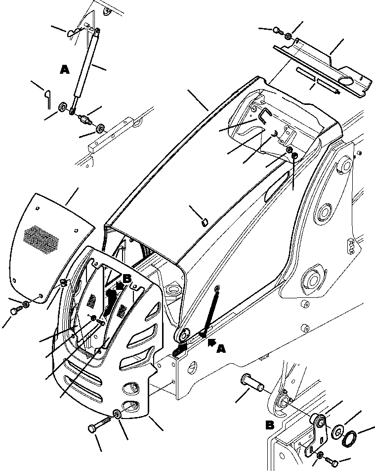 Komatsu parts book diagram for WB156-5 BACKHOE LOADER S/N A63001-UP: M5000-01A0 ENGINE HOOD MOUNTING