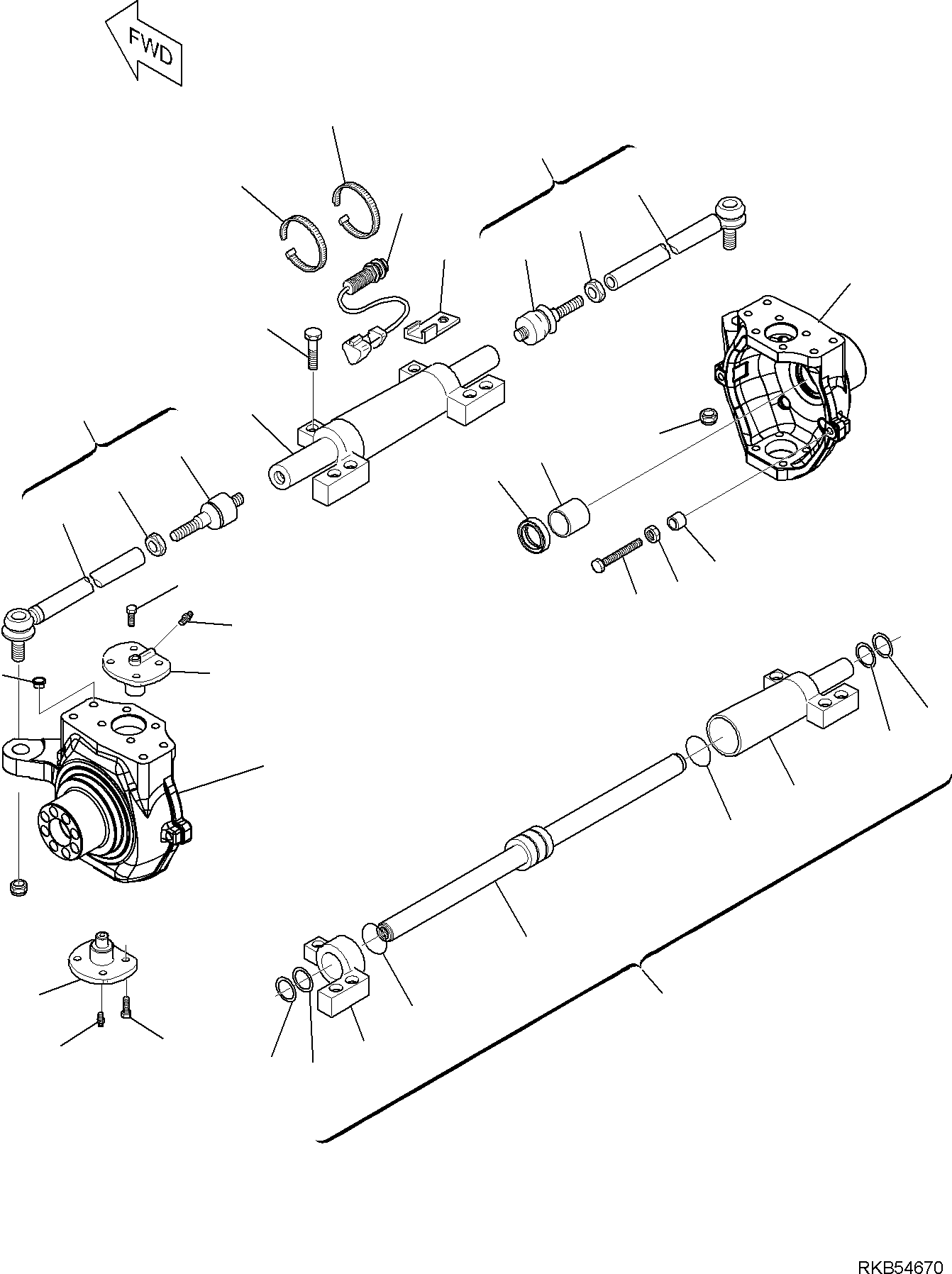 Komatsu parts book diagram for WB93S-5E0 S/N F20466- UP: FRONT AXLE (2/7)