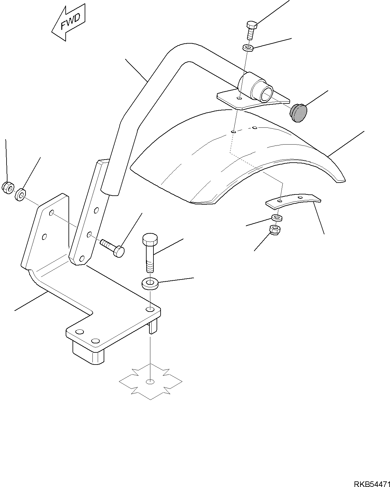 Komatsu parts book diagram for WB93S-5E0 S/N F20466- UP: MUDGUARD, L.H.