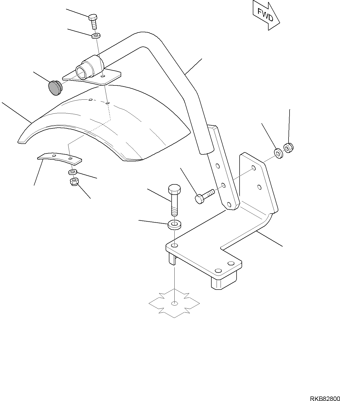 Komatsu parts book diagram for WB93S-5E0 S/N F20466- UP: MUDGUARD, R.H.