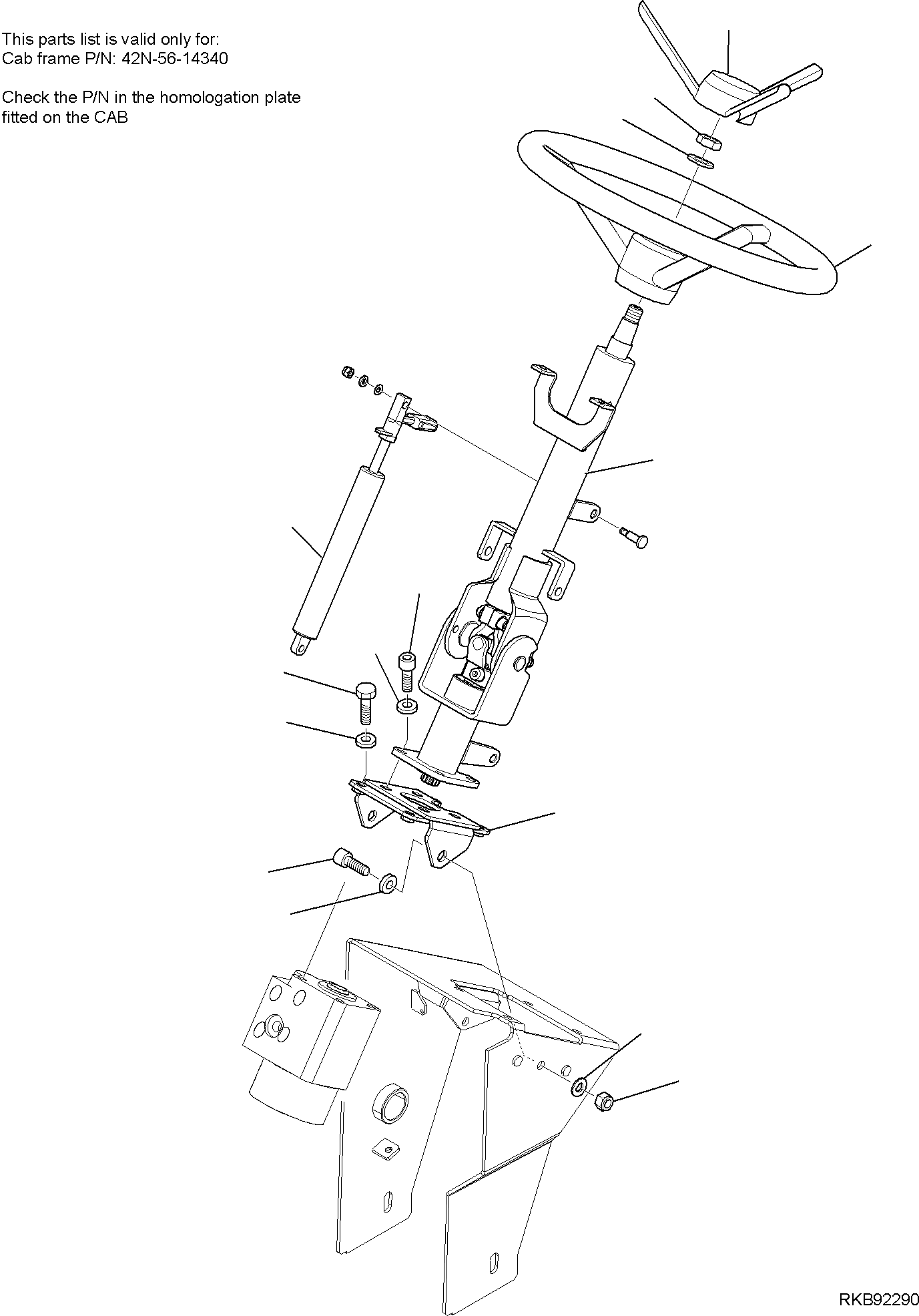 Komatsu parts book diagram for WB93S-5E0 S/N F20466- UP: STEERING WHEEL, COLUMN AND UNIT (TUV HOMOLOGATION)