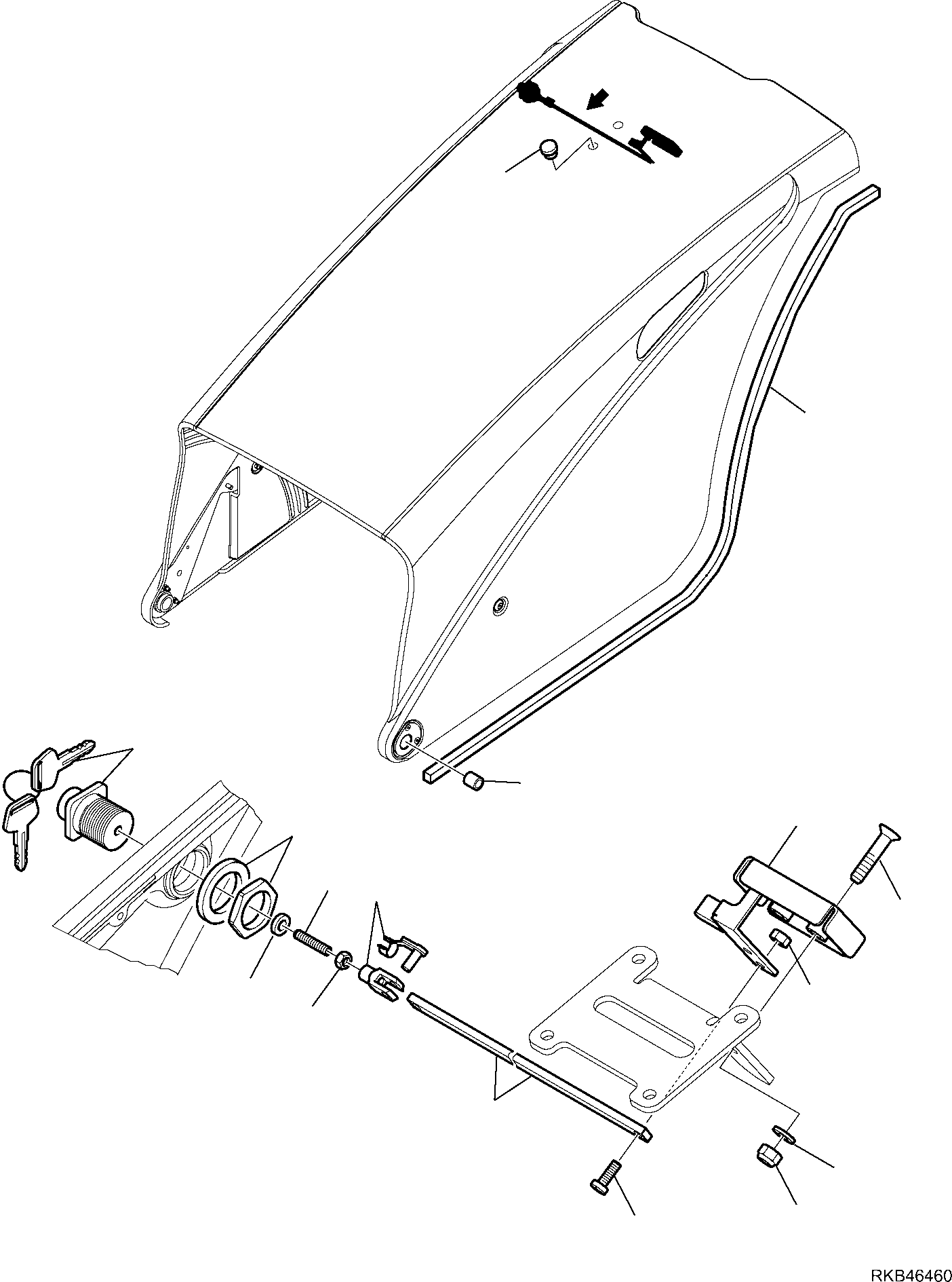 Komatsu parts book diagram for WB93S-5E0 S/N F20466- UP: ENGINE HOOD (2/2)