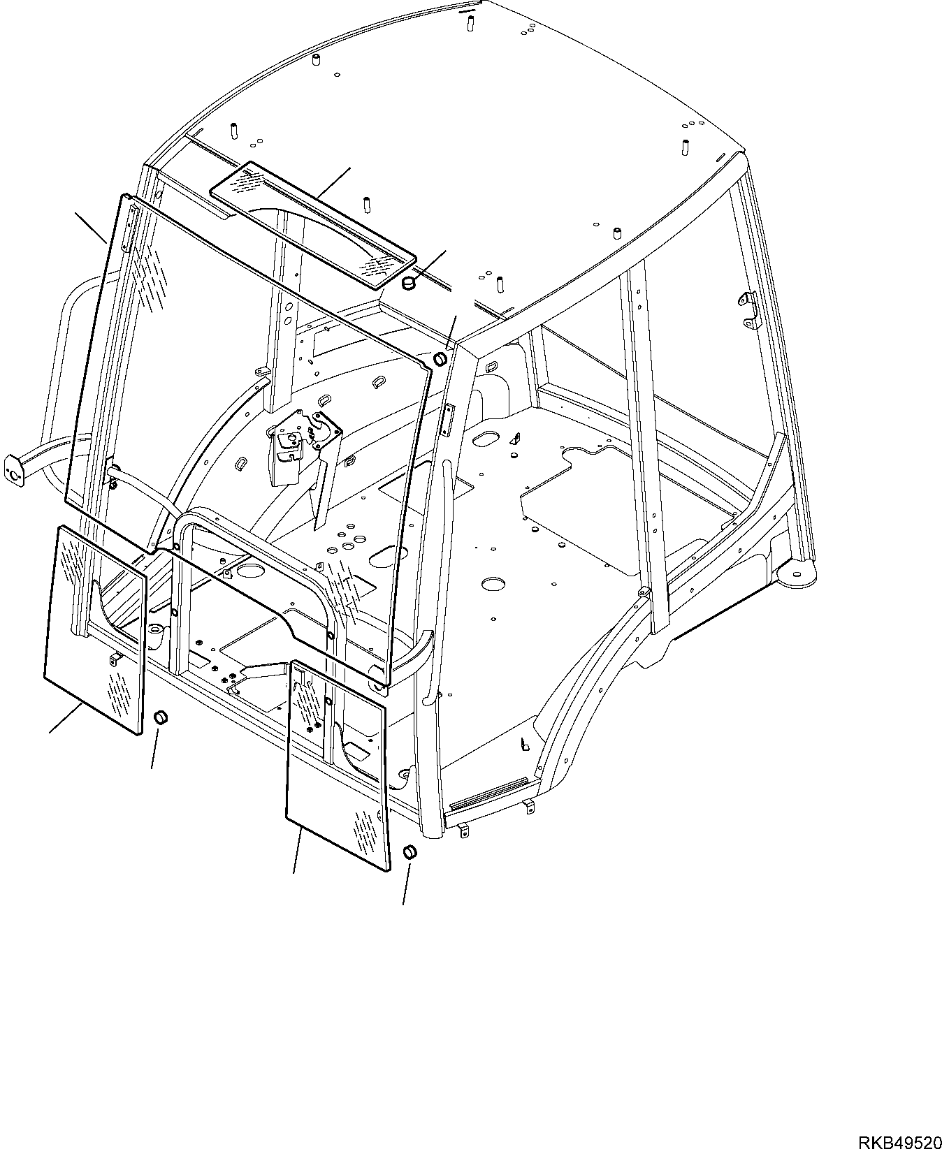 Komatsu parts book diagram for WB93S-5E0 S/N F20466- UP: CAB (1/14)