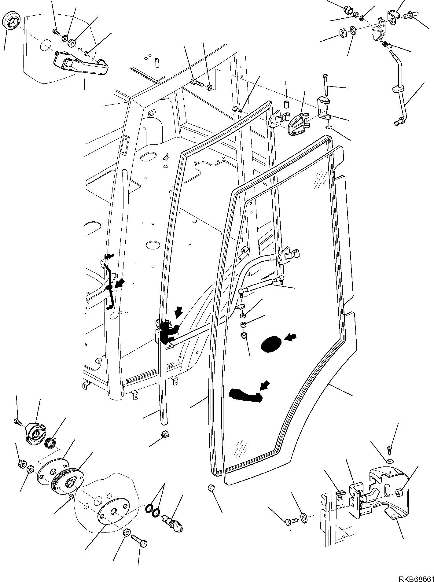 Komatsu parts book diagram for WB93S-5E0 S/N F20466- UP: CAB (2/14)