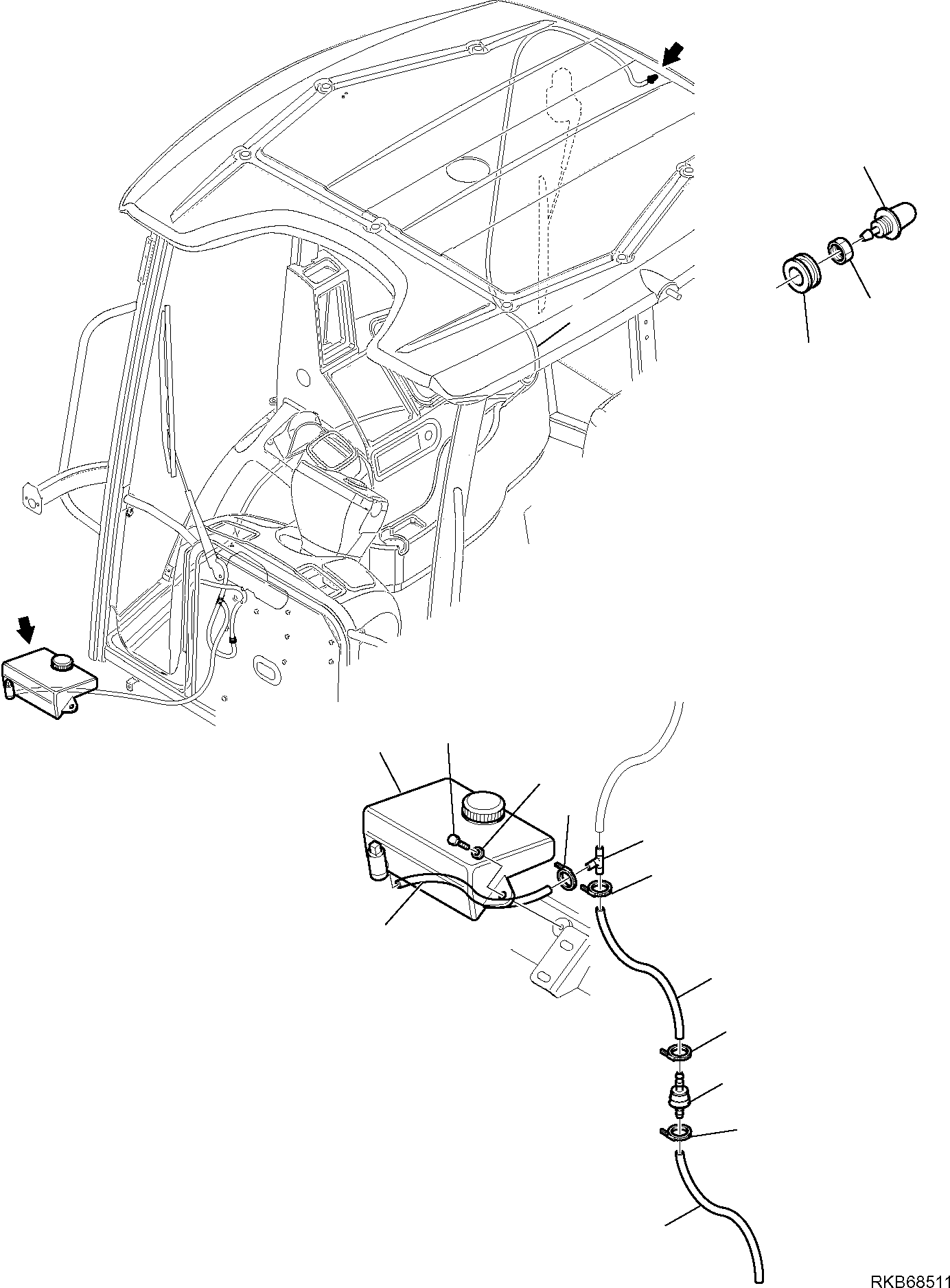 Komatsu parts book diagram for WB93S-5E0 S/N F20466- UP: WINDSCREEN WIPER SYSTEM (2/2)