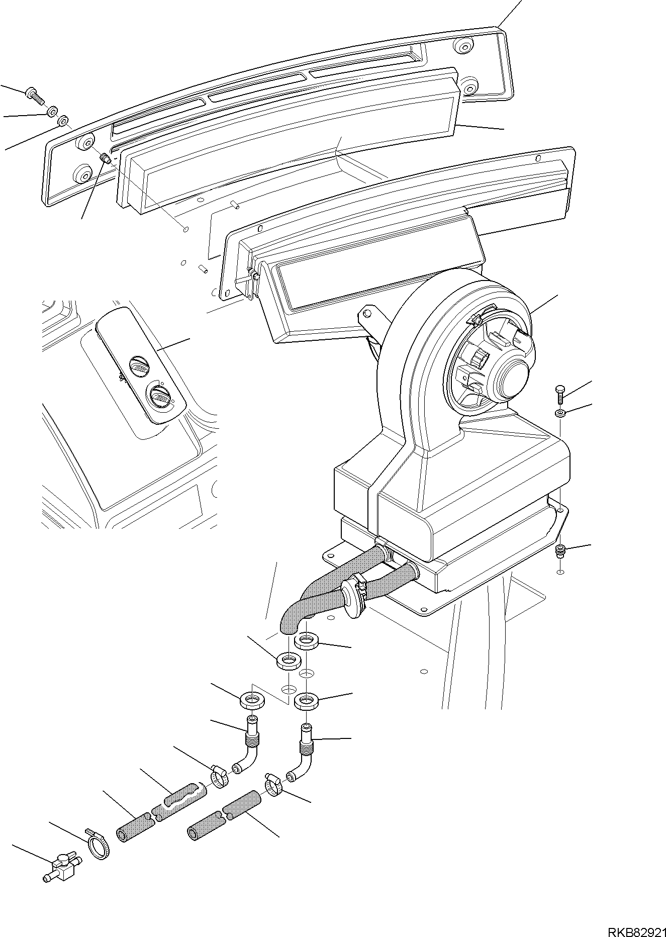 Komatsu parts book diagram for WB93S-5E0 S/N F20466- UP: HEATING SYSTEM (1/4)