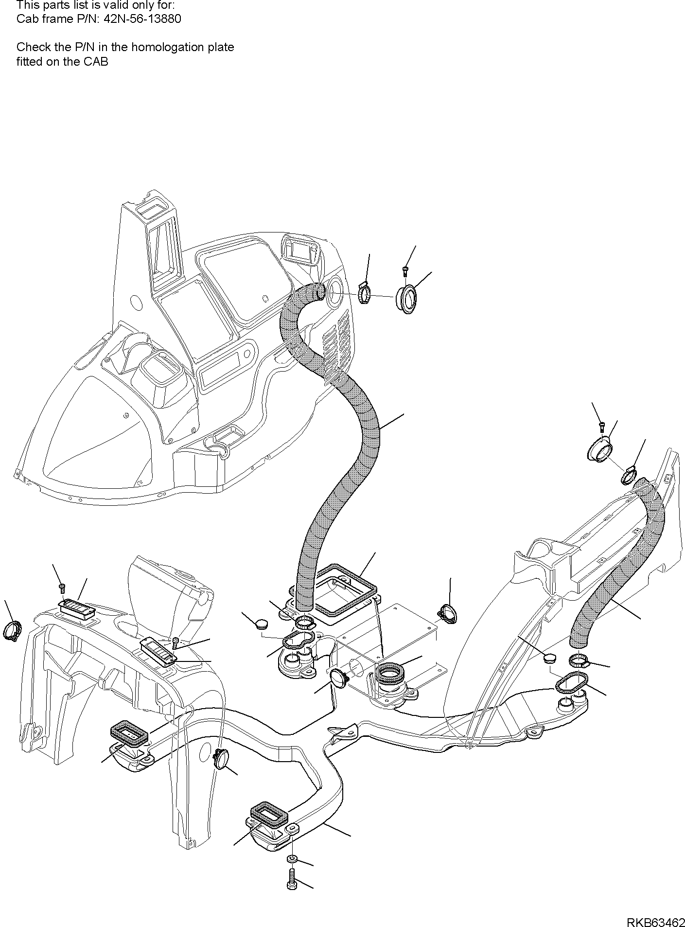 Komatsu parts book diagram for WB93S-5E0 S/N F20466- UP: HEATING SYSTEM (3/4)