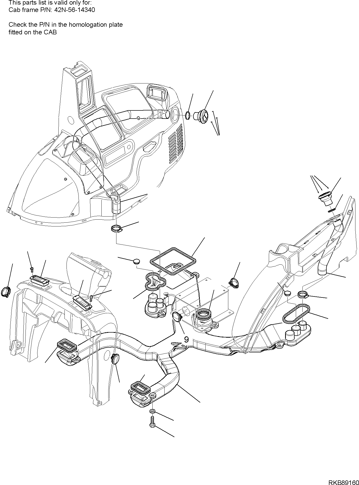 Komatsu parts book diagram for WB93S-5E0 S/N F20466- UP: HEATING SYSTEM (3/4)