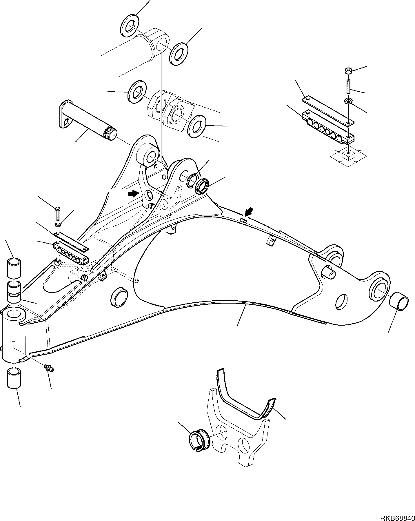 Komatsu parts book diagram for WB93S-5E0 S/N F20466- UP: SIDE DIGGING BOOM (1/2)