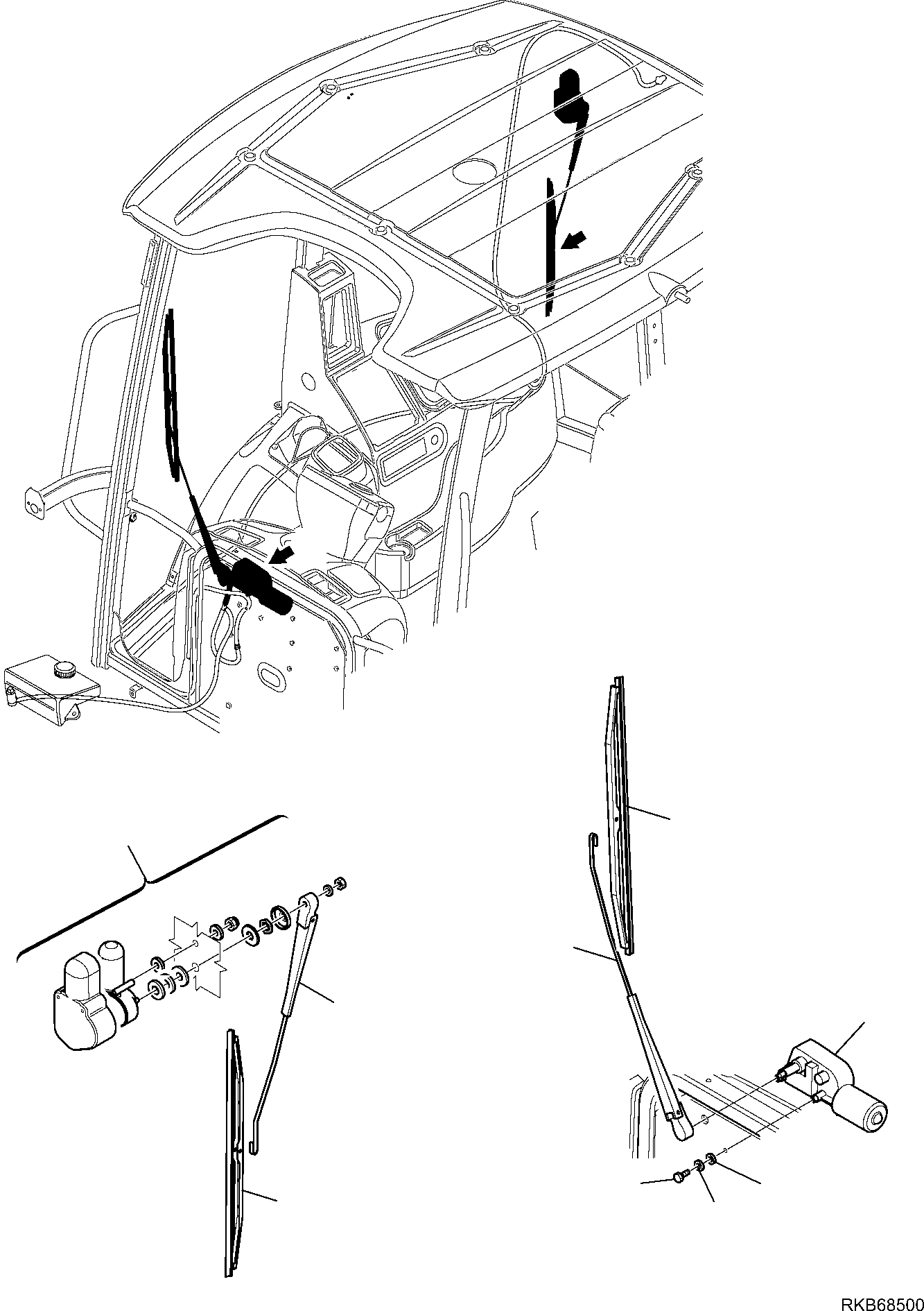 Backhoeloaders Komatsu / WB97R-5E0 S/N F80211 - UP(WB97R5E1) / WINDSCREEN WIPER SYSTEM (1/2)(E-5280 : 5280)