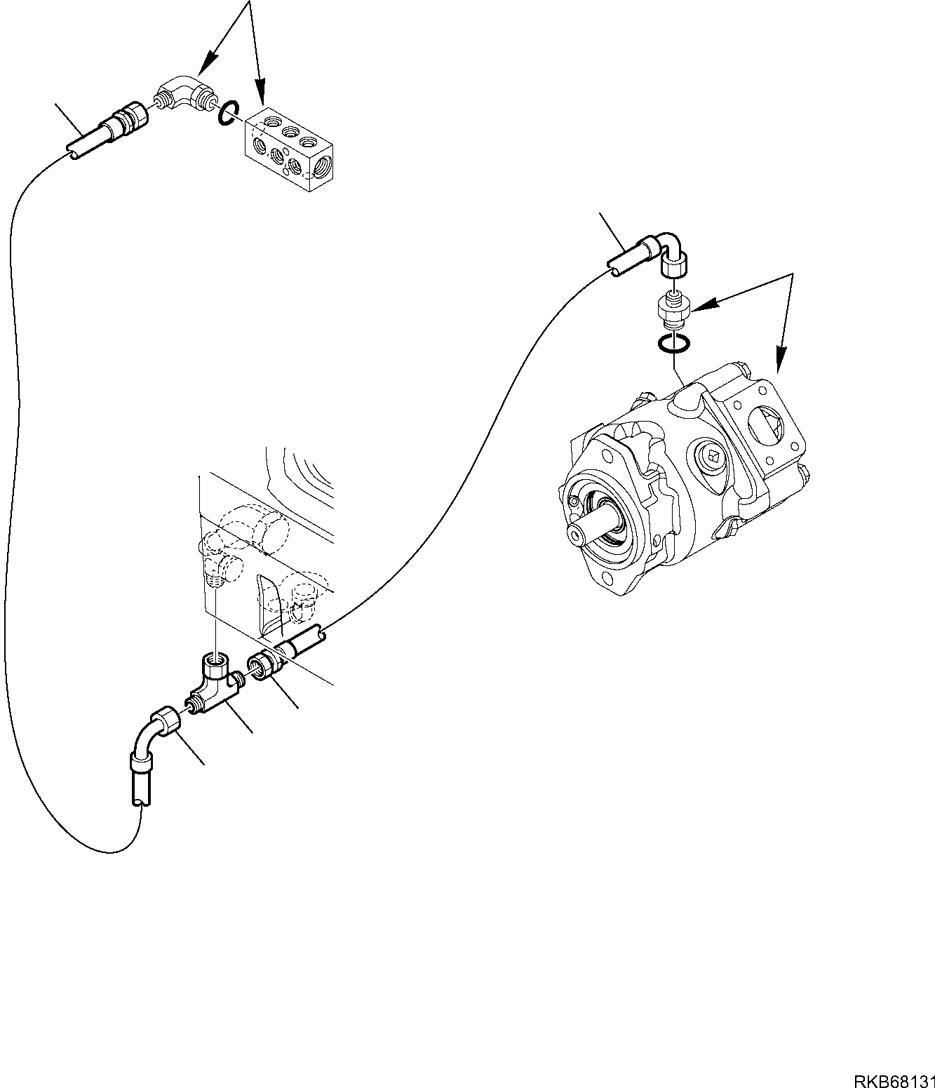 Backhoeloaders Komatsu / WB97R-5E0 S/N F80211 - UP(WB97R5E1) / HYDRAULIC PIPING (SERVOCONTROL RETURN LINE) (2/3)(F-6445 : 6445)