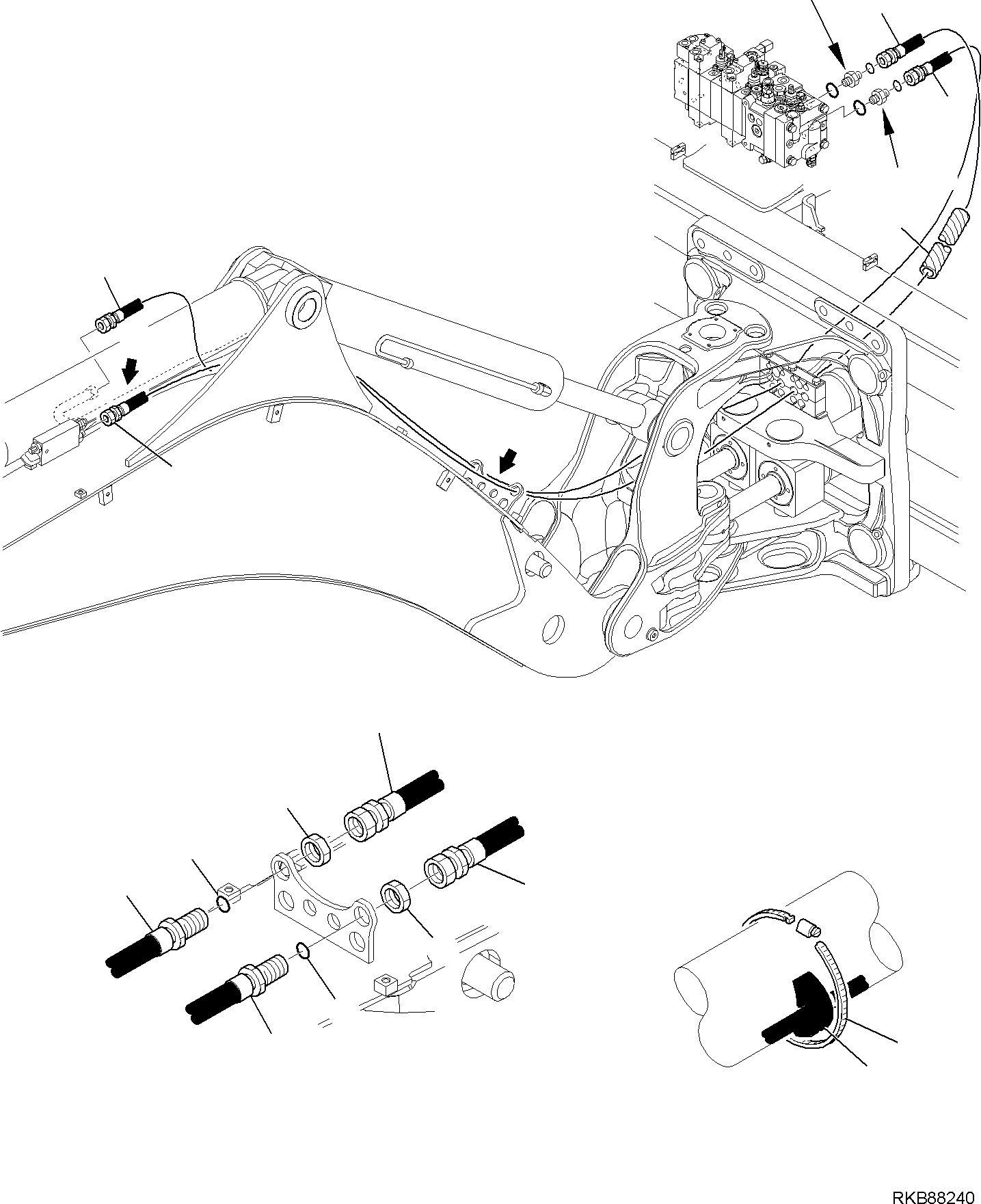 Backhoeloaders Komatsu / WB97R-5E0 S/N F80211 - UP(WB97R5E1) / HYDRAULIC PIPING (ARM LINE) (WITH TELESCOPIC ARM) (SAFETY VALVE) (1/2)(F-6739 : 6739)