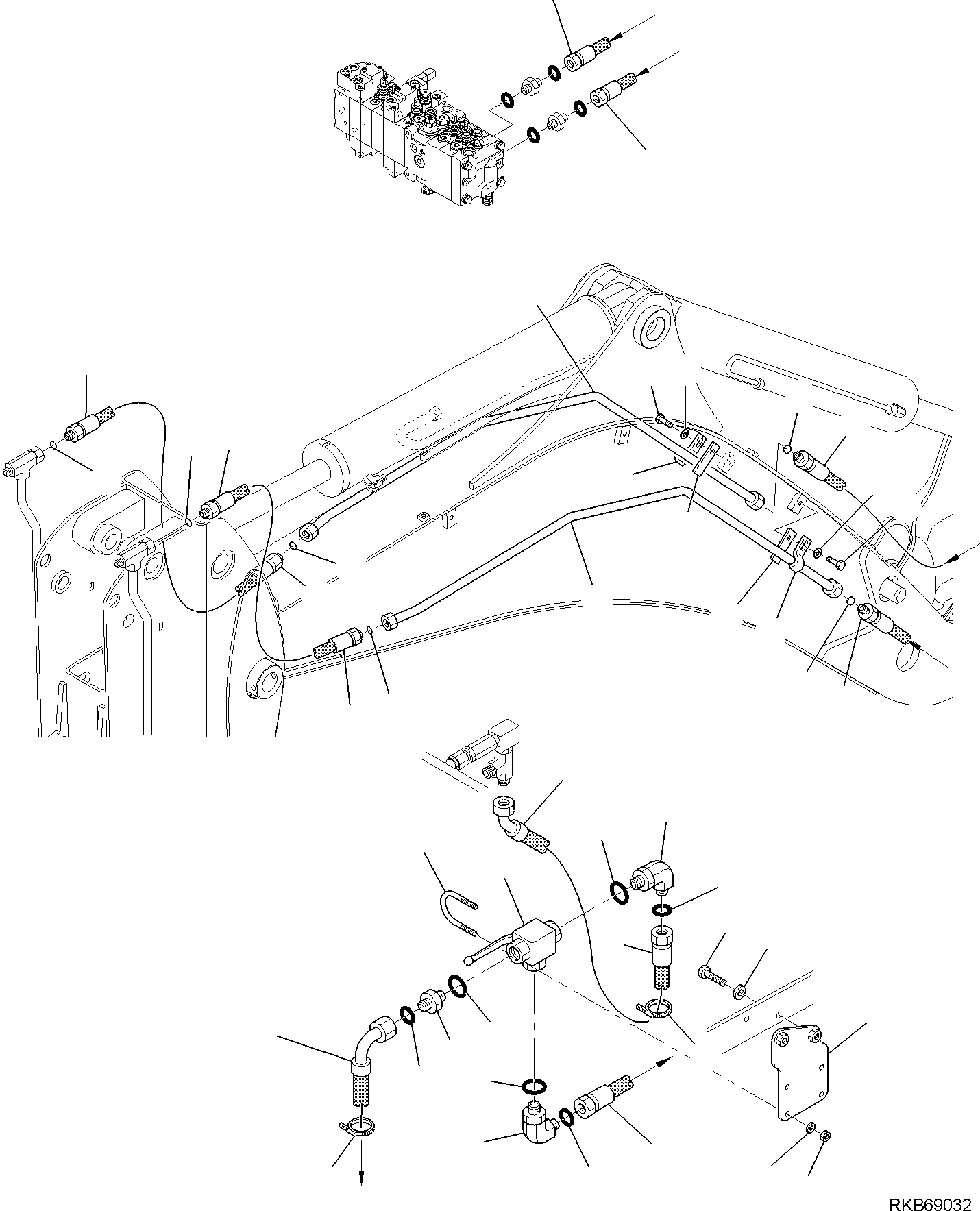 Backhoeloaders Komatsu / WB97R-5E0 S/N F80211 - UP(WB97R5E1) / HYDRAULIC PIPING (HAMMER LINE) (WITH TELESCOPIC ARM, CUTTING AND ROTATING BUCKET) (1/2)(F-6783 : 6783)