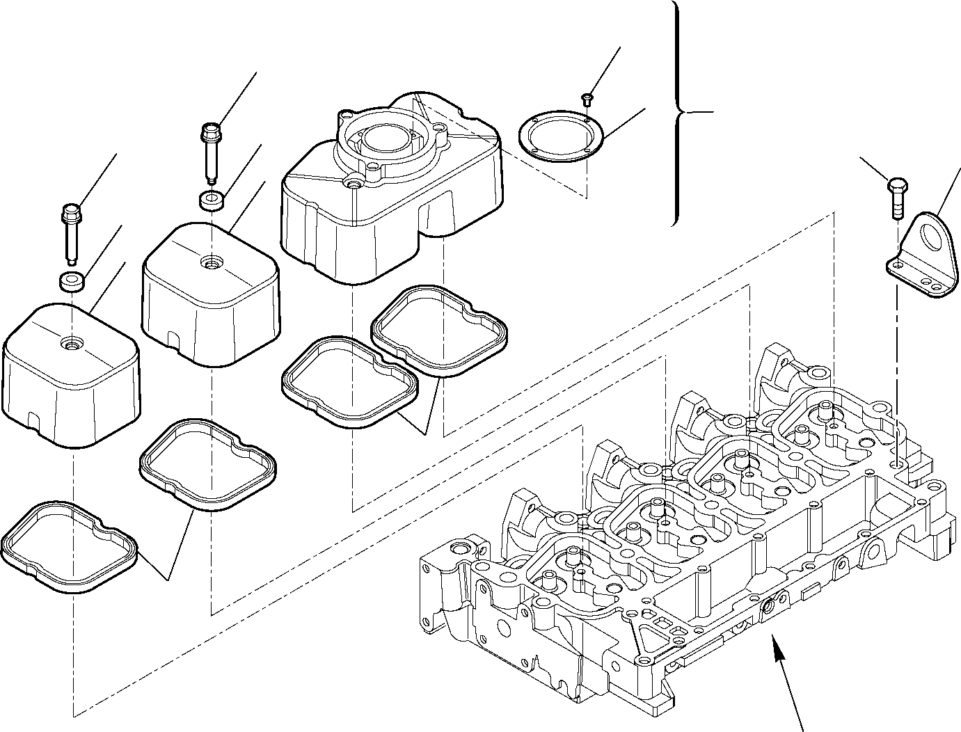 Komatsu parts book diagram for WB97S-5 S/N F00003-Up: CYLINDER HEAD COVERS (1/2)