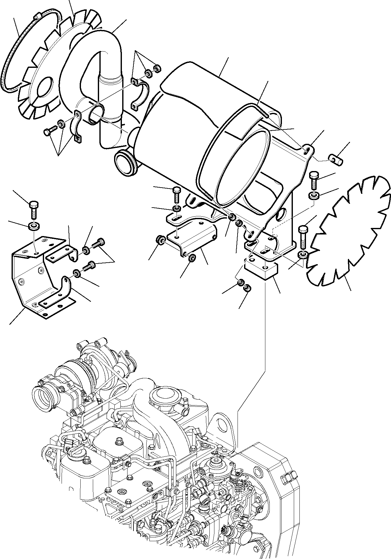 Komatsu parts book diagram for WB97S-5 S/N F00003-Up: MUFFLER (1/2)