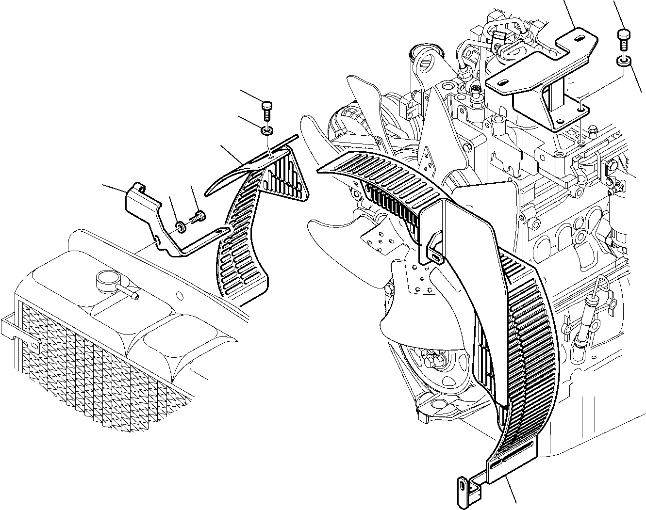 Komatsu parts book diagram for WB97S-5 S/N F00003-Up: FAN GUARD (WITH HEATING)