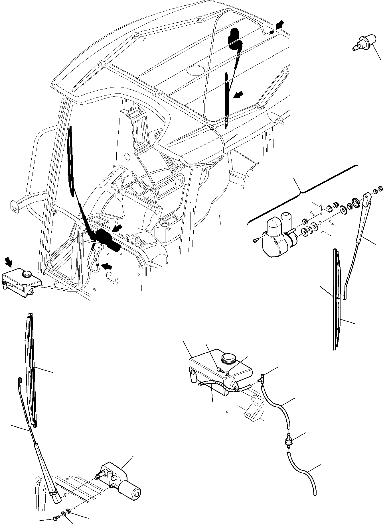 Komatsu parts book diagram for WB97S-5 S/N F00003-Up: WINDSCREEN WIPER, SYSTEM