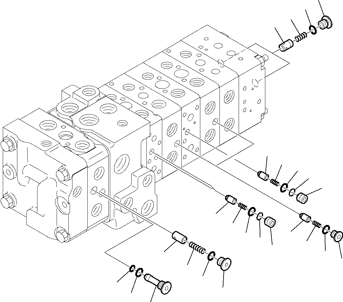 Komatsu parts book diagram for WB97S-5 S/N F00003-Up: 8-SPOOL CONTROL VALVE (10/16)
