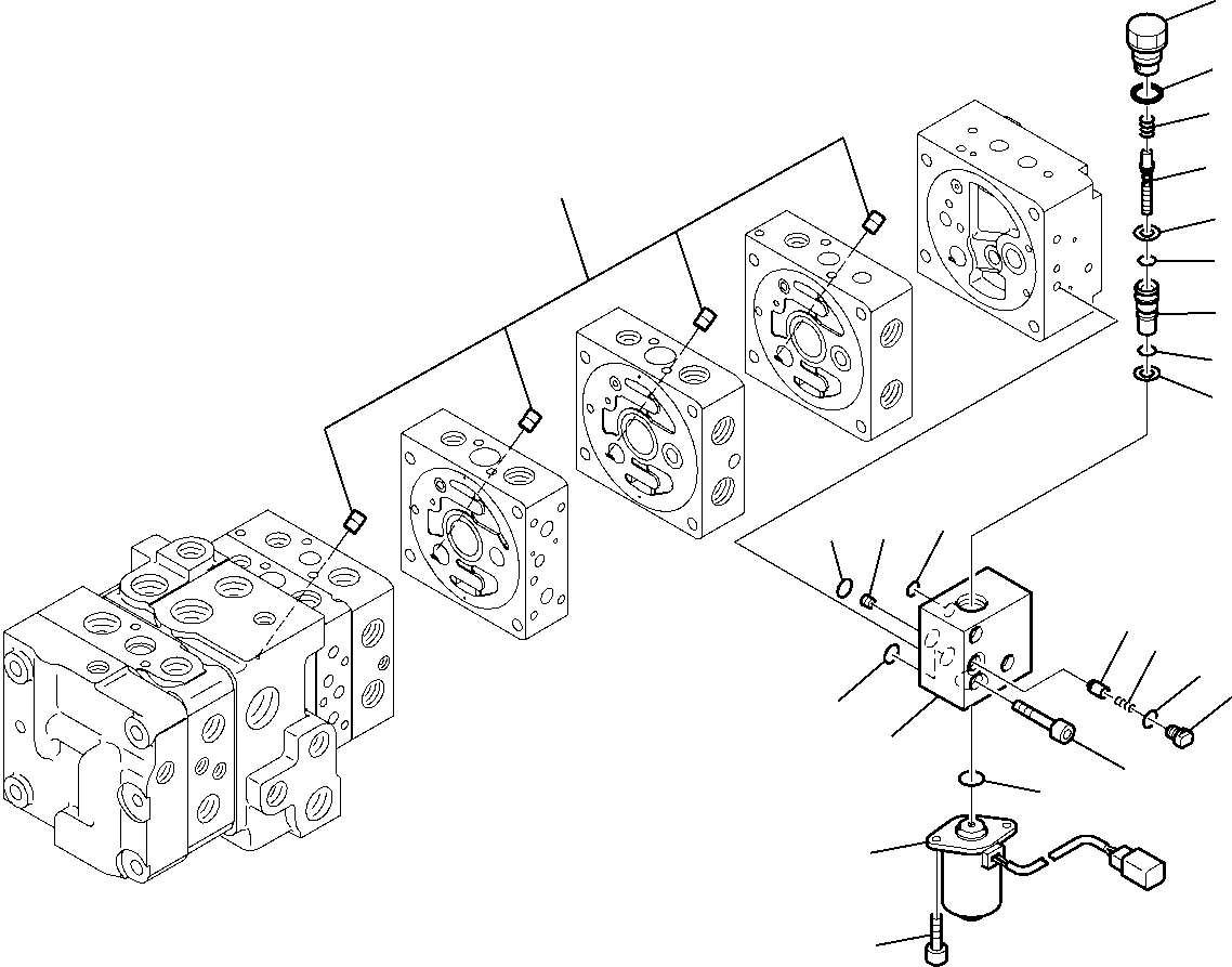 Komatsu parts book diagram for WB97S-5 S/N F00003-Up: 8-SPOOL CONTROL VALVE (13/16)