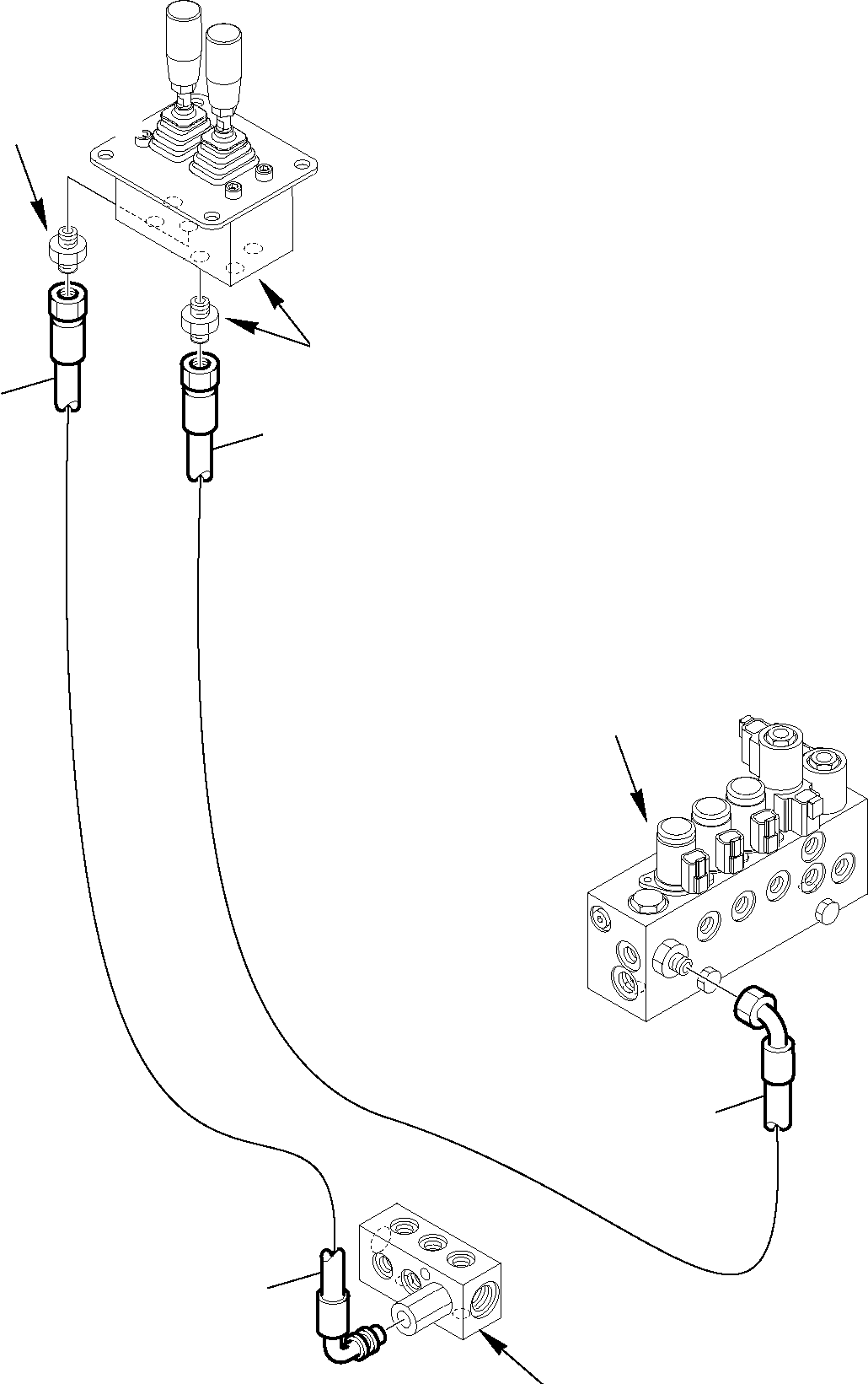 Komatsu parts book diagram for WB97S-5 S/N F00003-Up: HYDRAULIC PIPING (SERVOCONTROL DELIVERY AND RETURN LINE) (OUTRIGGERS PPC LINE)