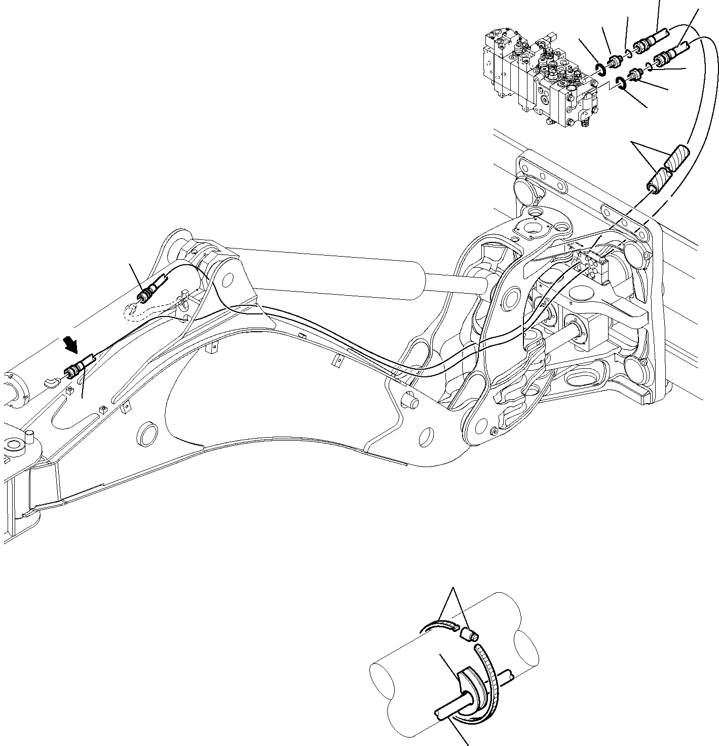 Komatsu parts book diagram for WB97S-5 S/N F00003-Up: HYDRAULIC PIPING (ARM LINE) (WITH SIDE DIGGING BOOM)